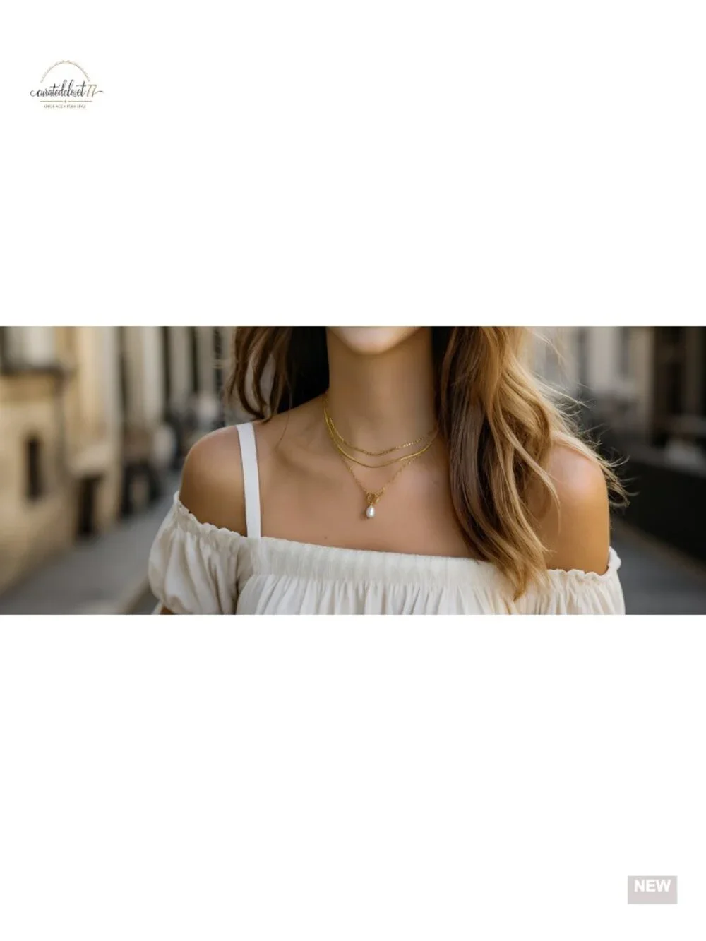 Dainty 14k Gold Plated Stackable Choker Necklaces Set with Pearl Pendant